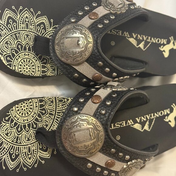 Montana West Women’s Wedge Sandals Silver Bronze Embellished Western Size 7 - Picture 3 of 6